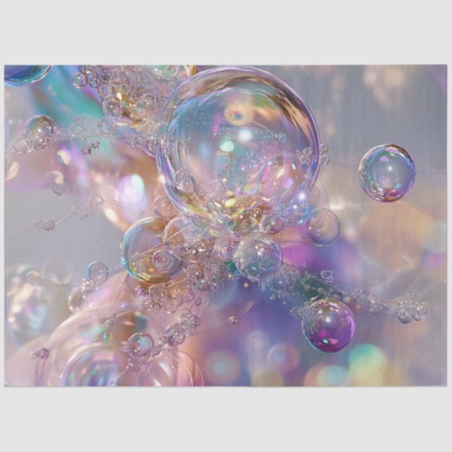 Decoupage Iridescent Bubbles Floating in Air  Tissue Paper (Front)