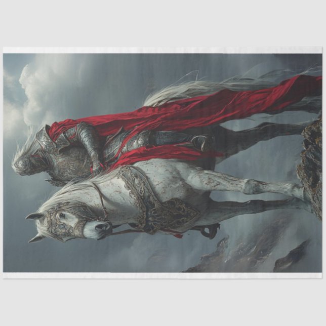 Decoupage Knight on White Horse Gothic Rider  Tissue Paper (Front)