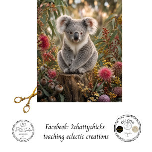 Decoupage Koala Wildflowers on Stump Botanical Art Tissue Paper
