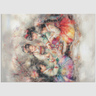 Decoupage Korean Children Dressed In Hanbok Tissue Paper