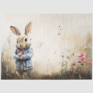 Decoupage Landscape Anthropomorphic Rabbit Field Tissue Paper