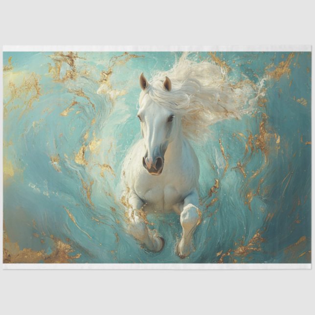 Decoupage Landscape Ethereal Majestic White Horse  Tissue Paper (Front)