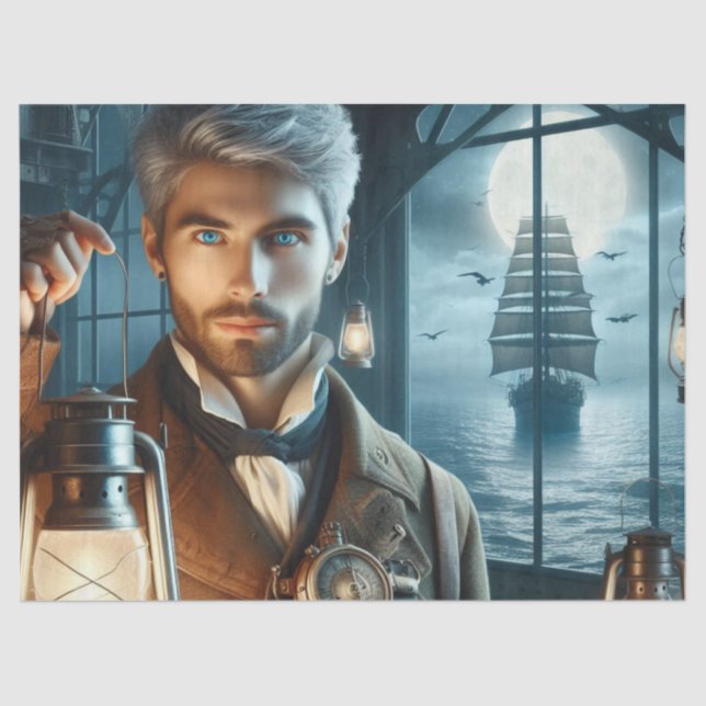 Decoupage Lighthouse Keeper Steampunk Victorian Tissue Paper (Front)