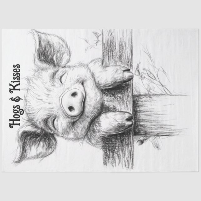 Decoupage Line Drawing Piglet Hogs & Kisses  Tissue Paper (Front)