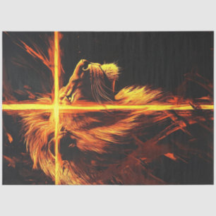 Decoupage Lion Burning Cross Majestic Guardian Tissue Paper