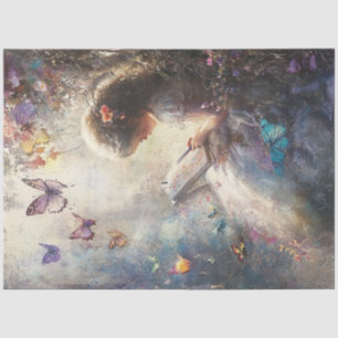 Decoupage Little Girl Colour Butterflies Whimsical Tissue Paper