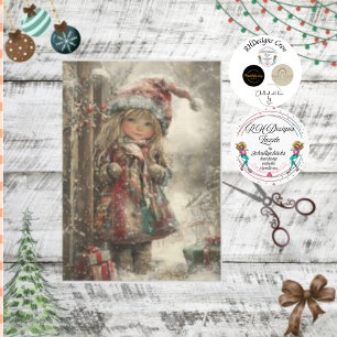Decoupage Little Girl Dressed Christmas Attire Tissue Paper