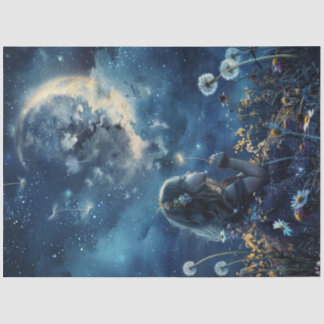 Decoupage Little Girl Field Dandelions & Moon  Tissue Paper