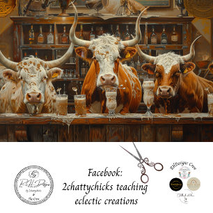 Decoupage Longhorn Cows Bar Drinking Milkshakes Tissue Paper