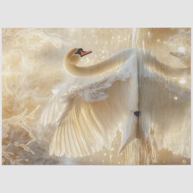 Decoupage Magical Scene Swan in Lake  Tissue Paper (Front)