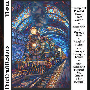 Decoupage Magical Steampunk Train Faux Mosaic 065L Tissue Paper