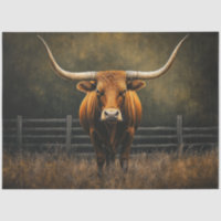 Decoupage Majestic Brown Longhorn Steer in Field