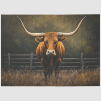 Decoupage Majestic Brown Longhorn Steer in Field Tissue Paper
