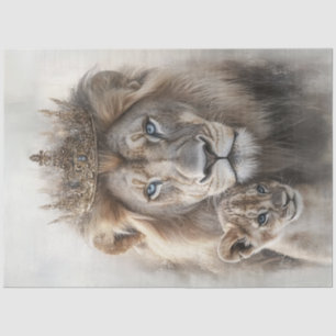 Decoupage Majestic Lion & Cub Ornate Crown  Tissue Paper