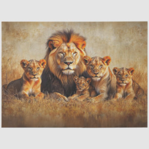 Decoupage Majestic Lion Lioness & 3 Cubs  Tissue Paper