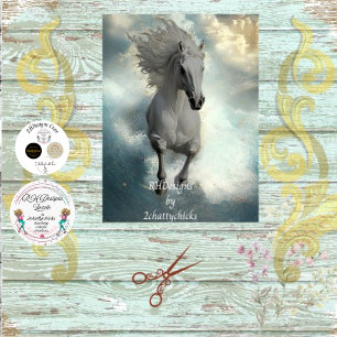 Decoupage Majestic White Horse Teal Waters  Tissue Paper