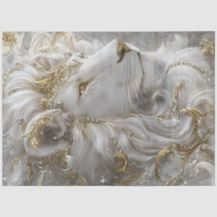 Decoupage Majestic White Lion Gold & Silver Tissue Paper