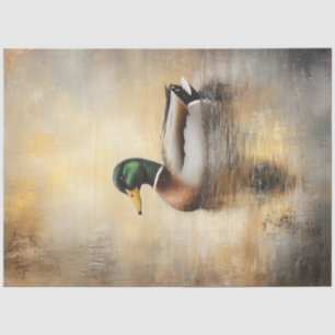 Decoupage Mallard Duck Painting Floating on Water  Tissue Paper