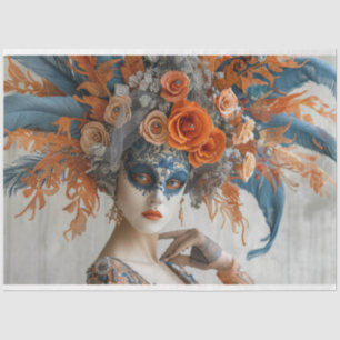 Decoupage Mardi Gras Queen with Headdress  Tissue Paper