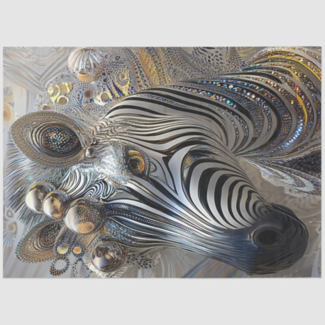 Decoupage Metallic Adorned Zebra Jewel Patterns Tissue Paper (Front)