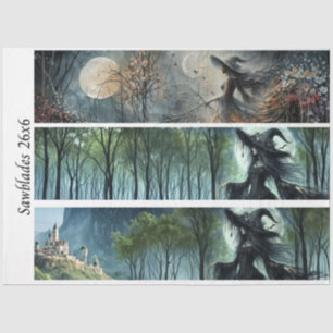 Decoupage Moonlit Gothic Forest & Witch Handsaws Tissue Paper