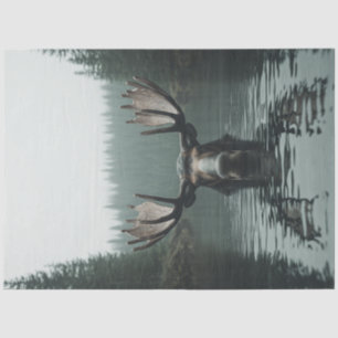 Decoupage Moose In Water Reflection Large Antlers Tissue Paper