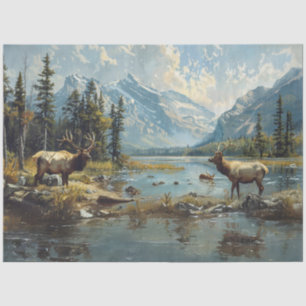 Decoupage Mountains Wildlife Moose in Stream Tissue Paper