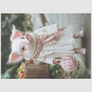 Decoupage Mum Piglet Dressed Pink Scarf Purse Tissue Paper