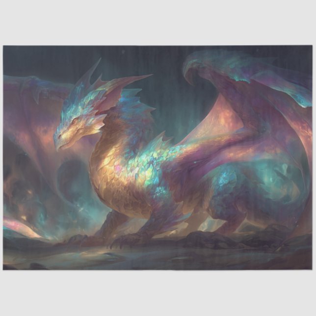 Decoupage Mystical Neon Iridescent Scaled Dragon  Tissue Paper (Front)