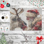 Decoupage Mystical Santa & Rudolph Nose to Nose Tissue Paper<br><div class="desc">The image depicts a person dressed in a traditional Santa Claus costume, seated in an ornate chair. The costume includes a red suit with white fur trim, a black belt with a gold buckle, and black boots. The individual is wearing white gloves and has a full white beard. Next to...</div>
