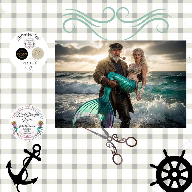 Decoupage Mythical Sailor Rescue Mermaid at Sea  Tissue Paper (Creator Uploaded)