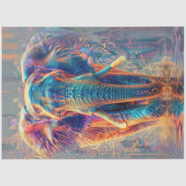 Decoupage Neon Coloured Majestic Elephant  Tissue Paper (Front)