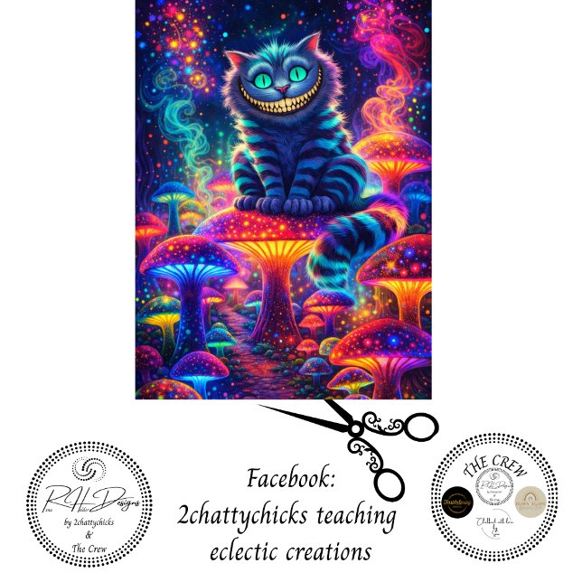 Decoupage Neon Psycho Cat Glowing Mushroom  Tissue Paper (Creator Uploaded)