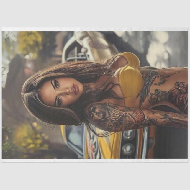 Decoupage Nostalgic Muscle Car Beautiful Women Tissue Paper (Front)