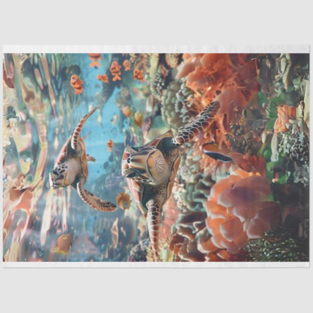 Decoupage Ocean Majestic Sea Turtle  Tissue Paper (Front)