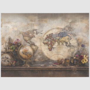 Decoupage Old World Map Historical Exploration  Tissue Paper