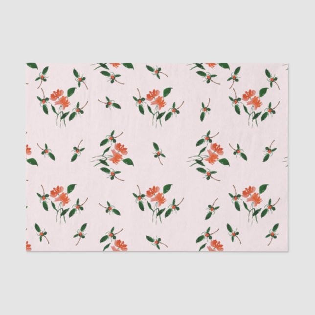 Decoupage Or Gifting Hand-Painted Florals Blush  Tissue Paper (Front)