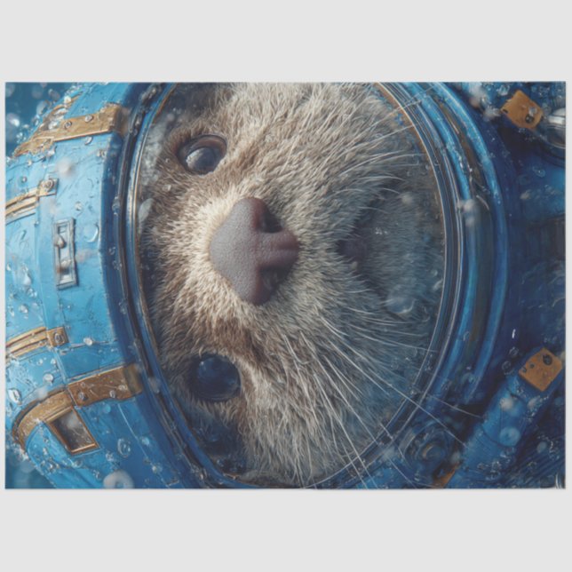 Decoupage Otter In Blue Outer Space Suit  Tissue Paper (Front)