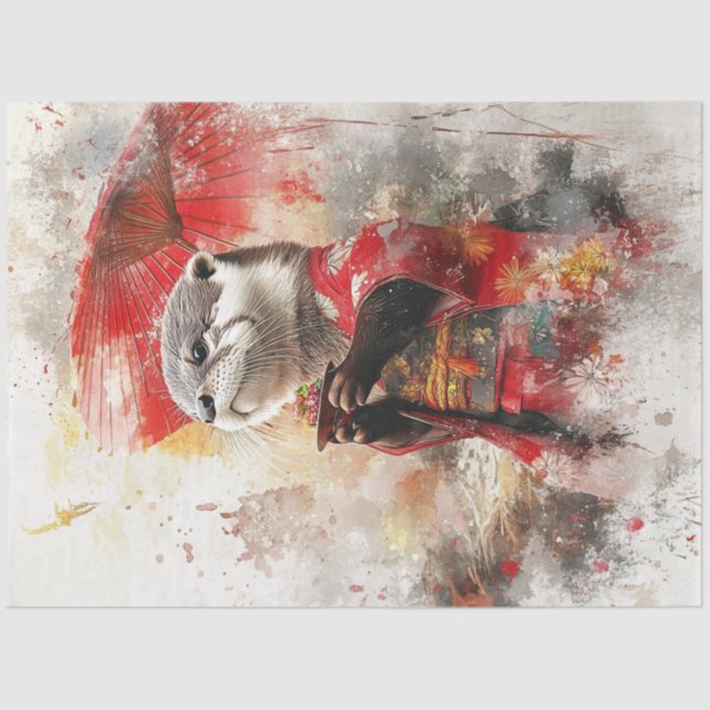 Decoupage Otter Traditional Japanese Attire  Tissue Paper (Front)