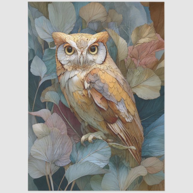 Decoupage Owl with Leaves Art Nouveau Tissue Paper (Front)