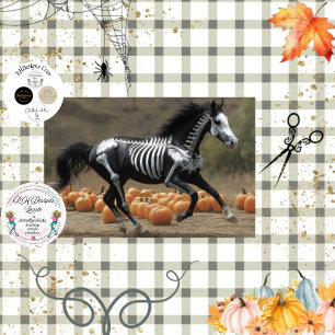 Decoupage Painted Black Stallion Horse Skeleton Tissue Paper