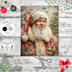 Decoupage Painterly Santa Claus Snowy Tree Artwork Tissue Paper