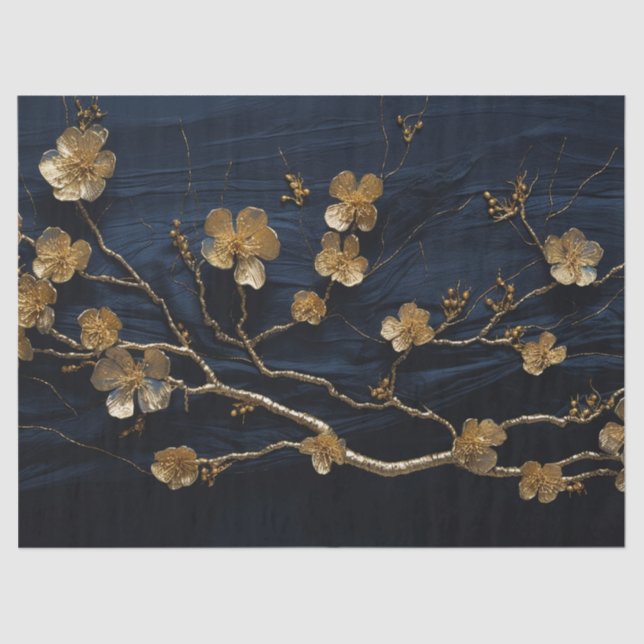 Decoupage paper, Wrapping Pape - Midnight Blooms 1 Tissue Paper (Front)