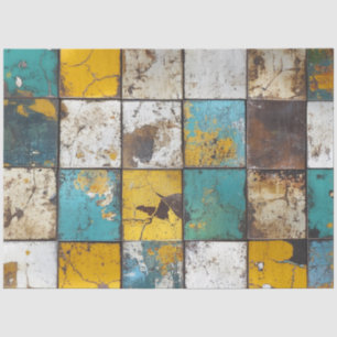 Decoupage Patchwork Blue Brown Yellow Background Tissue Paper