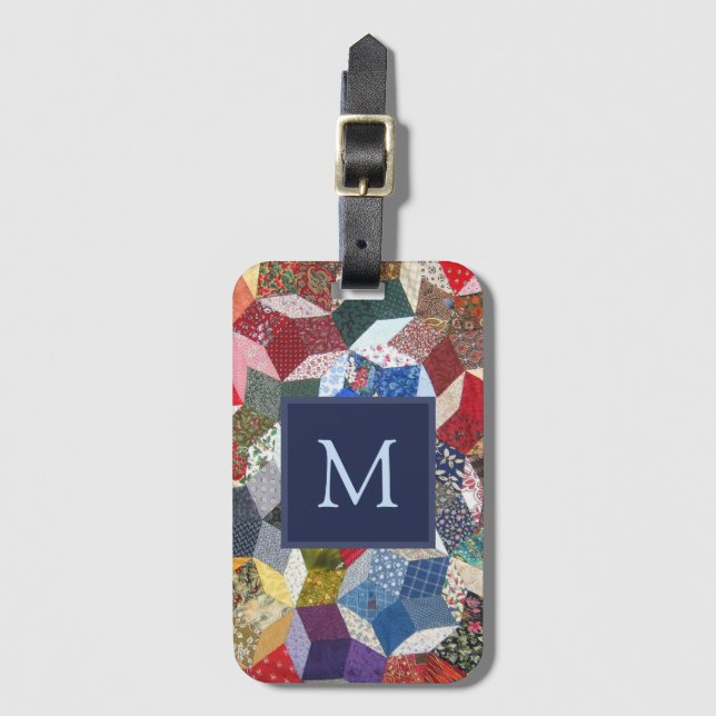 Decoupage Patchwork Stars Pattern Monogram Luggage Tag (Front Vertical)