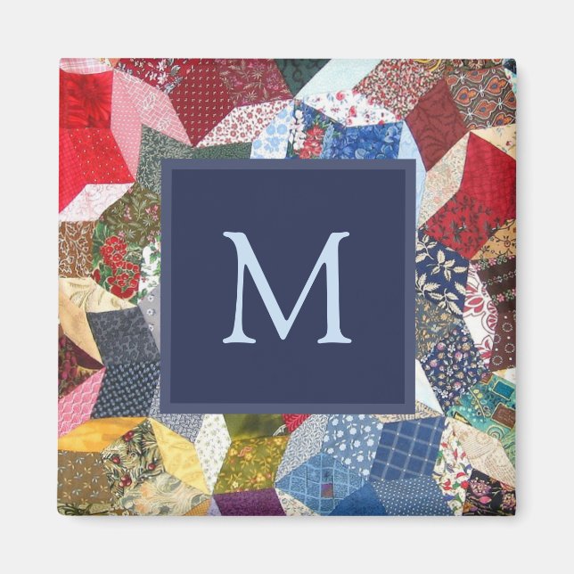 Decoupage Patchwork Stars Pattern Monogram Magnet (Front)