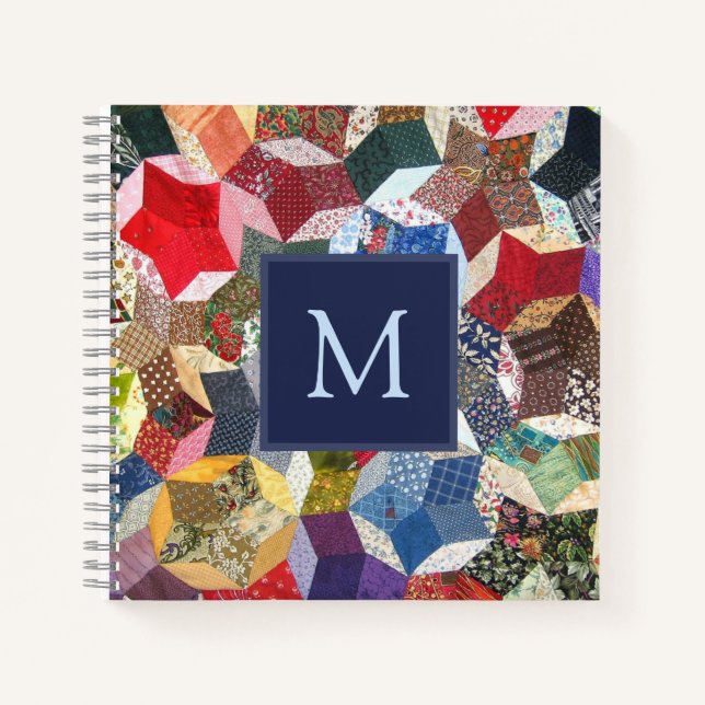 Decoupage Patchwork Stars Pattern Monogram Notebook (Front)