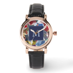 Decoupage Patchwork Stars Pattern Monogram Watch