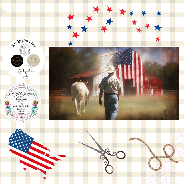 Decoupage Patriotic Barn White Horse & Rancher Tissue Paper (Creator Uploaded)