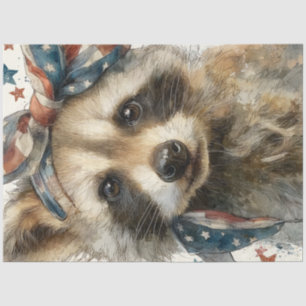 Decoupage Patriotic Raccoon with Flag Bandana Tissue Paper